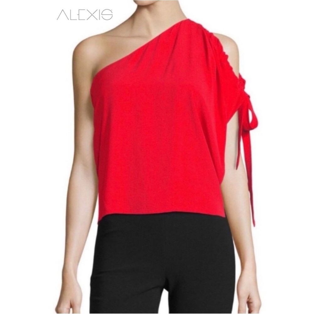 Alexis Nali One Shoulder Red Blouse Top Viscose Silk Feel Bow Sleeve S Festive